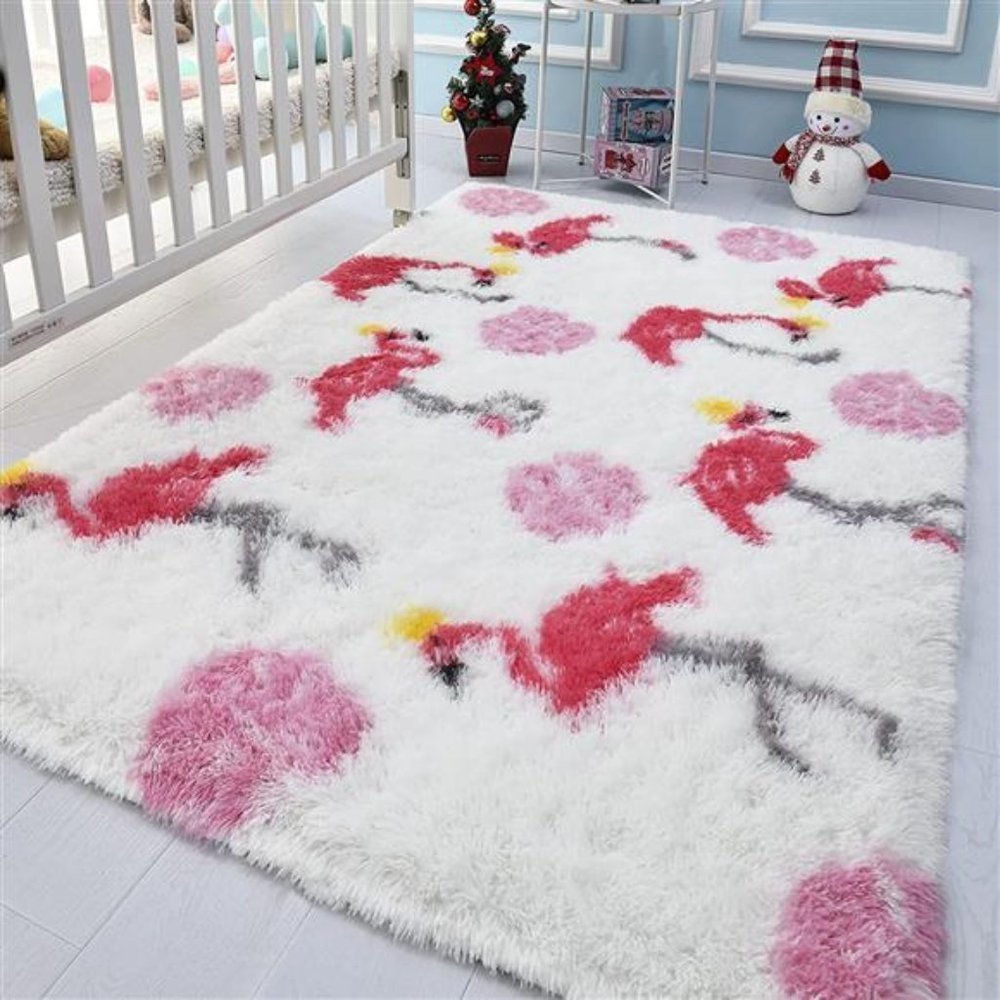Pink Flamingo Fluffy Area Rug - Picture 2 of 3